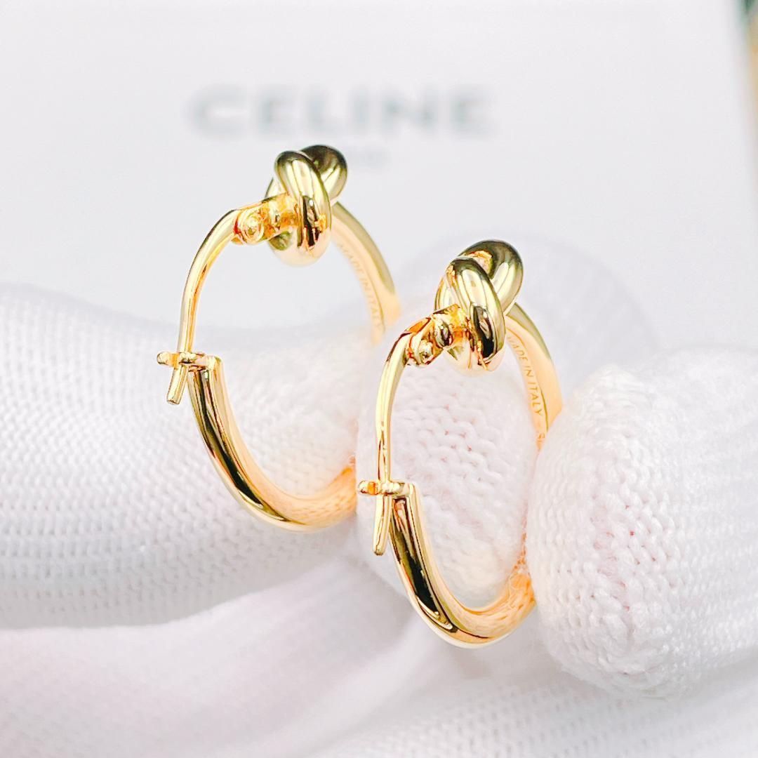 セリーヌ 仕上済 CELINE ノット スモールフープ ピアス ゴールドフィニッシュブラス ゴールド ブランド