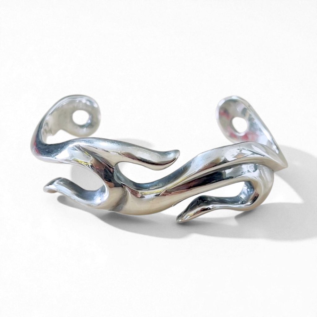 Vintage Sterling Silver Bangle Tribal Design トライバル バングル ファイヤーパターン ブレスレット 925 ネイティブ