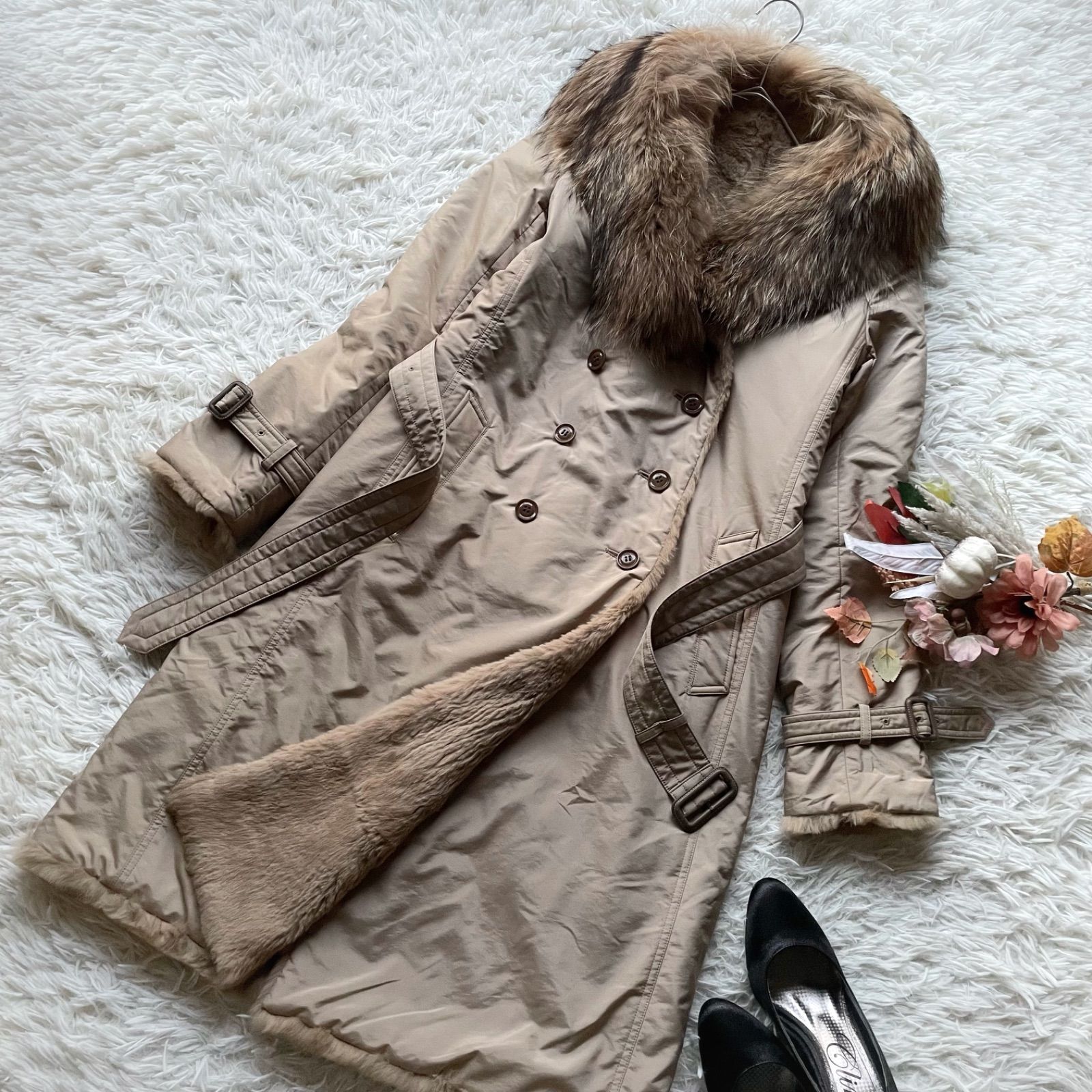 極美品 セオリー theory TRINA F リバーシブルロングファーコート