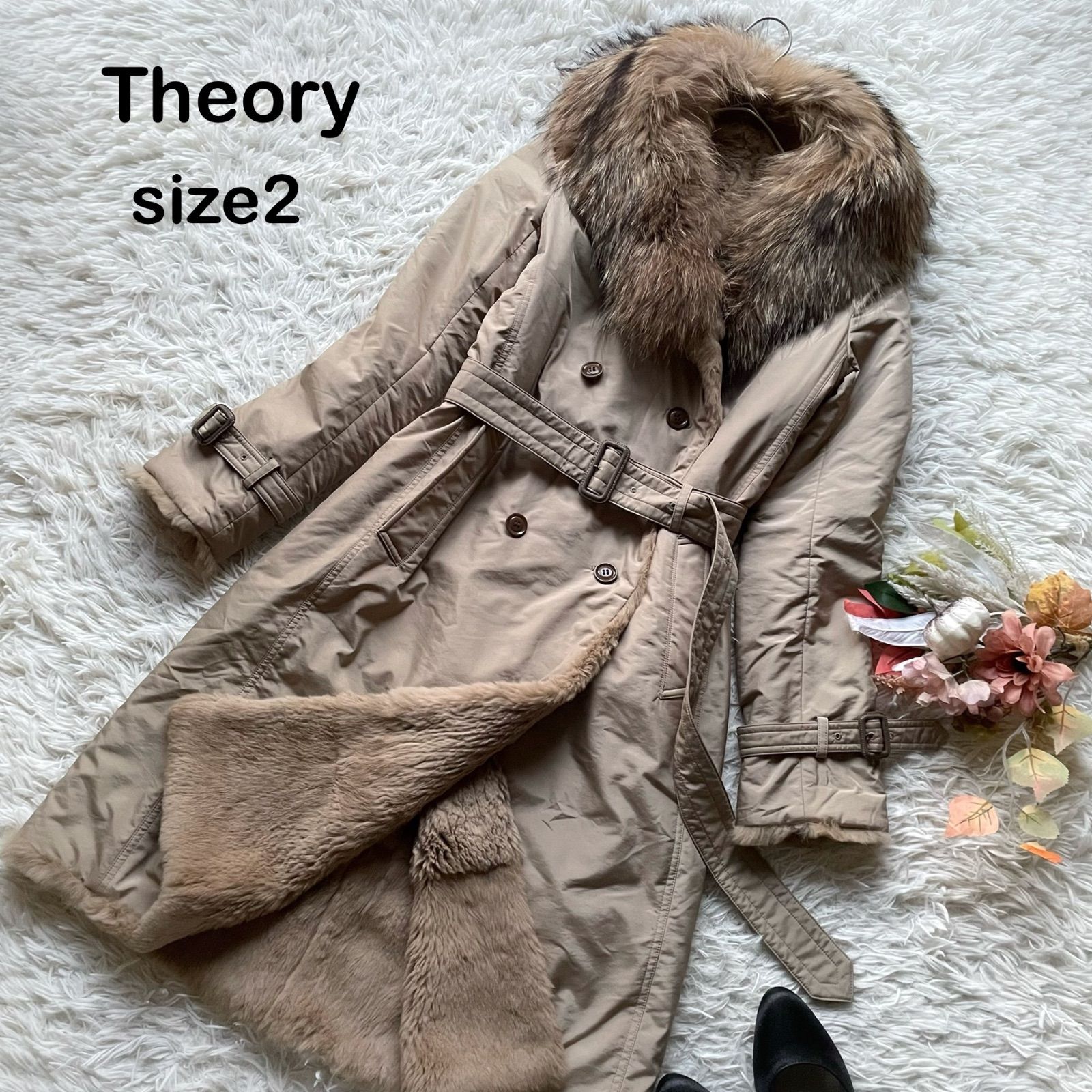 極美品 セオリー theory TRINA F リバーシブルロングファーコート 