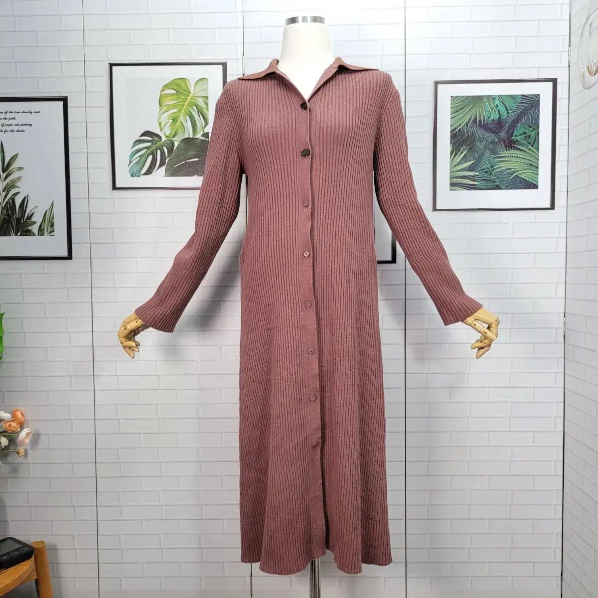 ハン HAN システム ココア色 ゴージ ニット ロング丈ワンピース ロング丈カーディガン ウール79 フリーサイズ