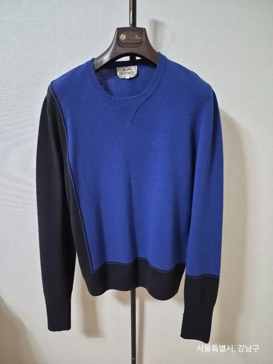 エルメス ブルー|ブラック バイカラー ニット S