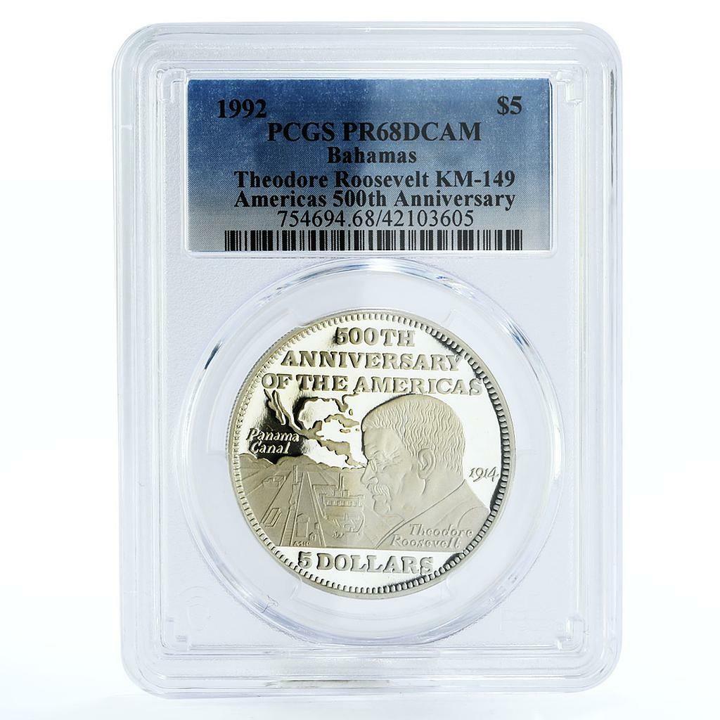 バハマ 5ドル アメリカ建国500周年記念 ルーズベルト PR68 PCGS 銀貨
