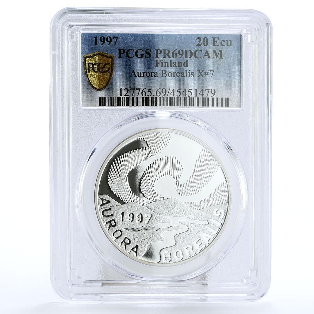 フィンランド 20 ECU 地風景 オーロラ PR 69 PCGS 銀貨 1997年