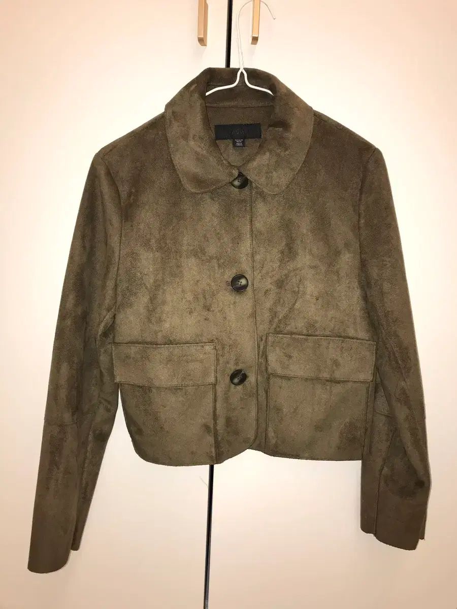 ザラ ショート フェイク スウェード ジャケット カーキ xs