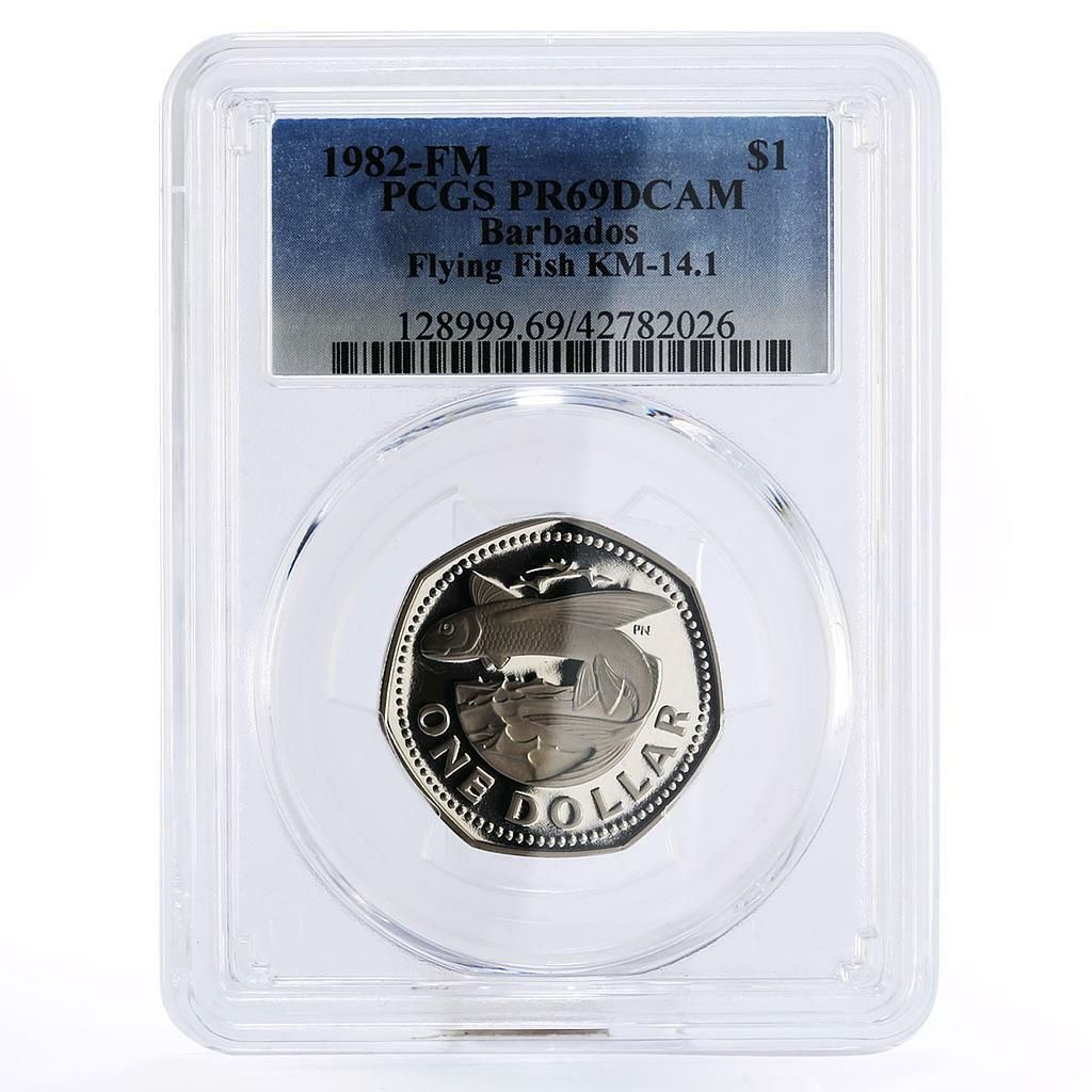 バルバドス 1ドル シーフライングフィッシュ PR 69 PCGS プルーフ CuNi コイン 1982年