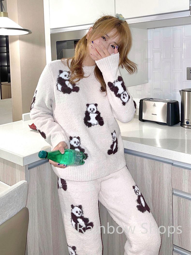 ！高品質のルモは秋冬はふわふわパンダのパジャマで女性は厚くて暖かい のホームウェアです