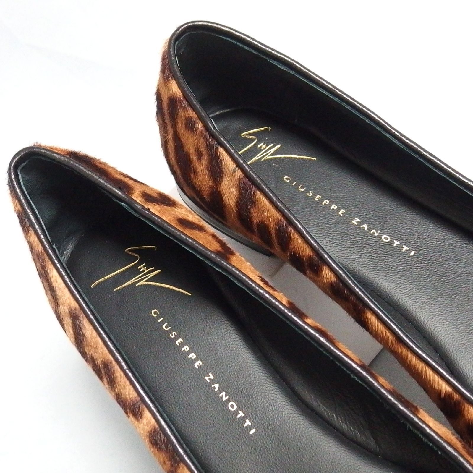 極美品☆GIUSEPPE ZANOTTI ハラコ レオパード フラット バレエシューズ