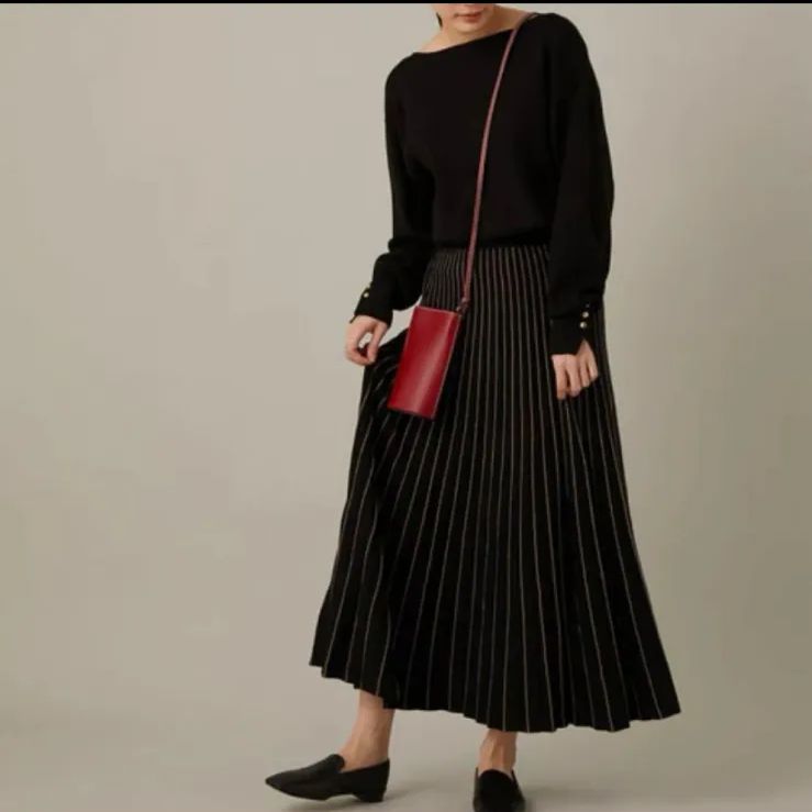 ADAM ET ROPÉ WEB ニットプリーツワンピース ブラック