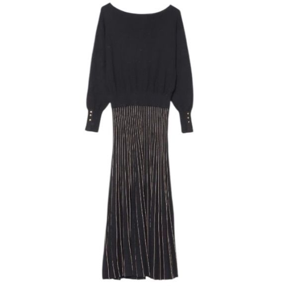 ADAM ET ROPÉ WEB ニットプリーツワンピース ブラック