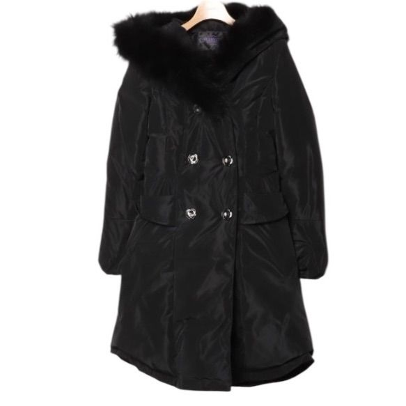 RUIRUE BOUTIQUE ラクーンファー付ロングダウンコート S ネイビー