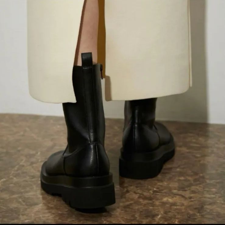 ADAM ET ROPE トラックソールストレッチブーツ ３９ 24.5 cm ブラック フォーマル対応 二次会向け