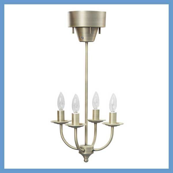 アンティーク調デザインのシャンデリア風ライト ４バルブ W 25×D 25×H 59.5 cm リモコン付き No.701 アンティークゴールド