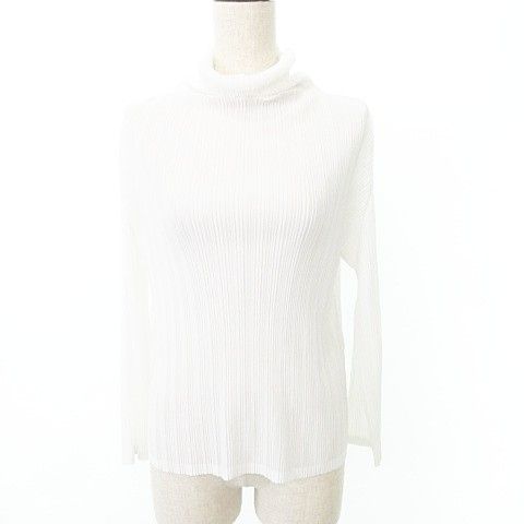 プリーツプリーズ PLEATS PLEASE イッセイミヤケ スタンドネック カットソー シフォン 薄手 PP 55 FK 113 3 Lサイズ 白 ホワイト