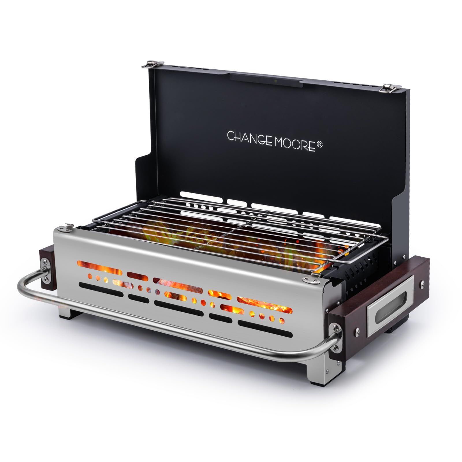BBQコンロ 炭火焼きコンロ 折り畳みコンロ グリル 超コンパクト 卓上グリル すぐに焼き始められます 2～4人用 組立不要 2段階高さ調節 な焼き網 キャンプ 304食品グレードステンレス ソロキャンプ バーベキューコンロ MOORE アウトドア CH