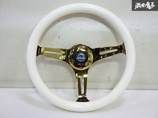 ストア NRG 汎用 クラシック ウッド ステアリング ハンドル 白 金 外径 約35 cm 取付穴間 約7 在庫有 棚