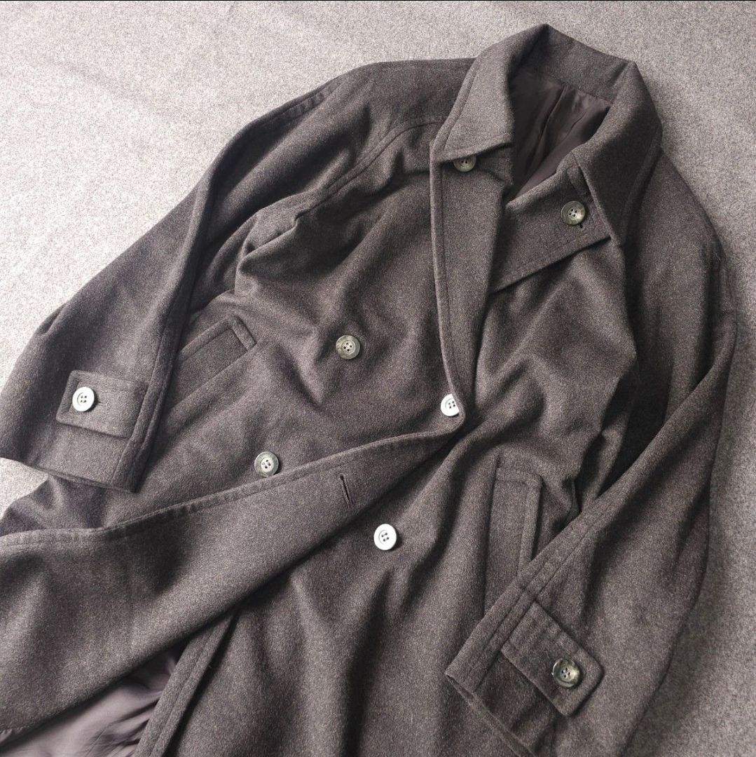 JM COLLECTION カシミヤ 秋冬 ダブルブレスト ロング コート グレー系 LL相当 レディース 大きいサイズ