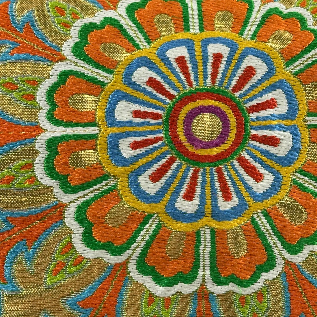 開き名古屋帯 名品 龍村美術織物 落款 たつむら 華文 箔 黄緑色 正絹