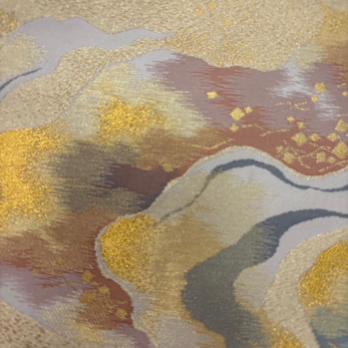 美品】 訪問着 身丈166cm 裄丈65.5cm M 袷 袋帯セット 草花 金彩