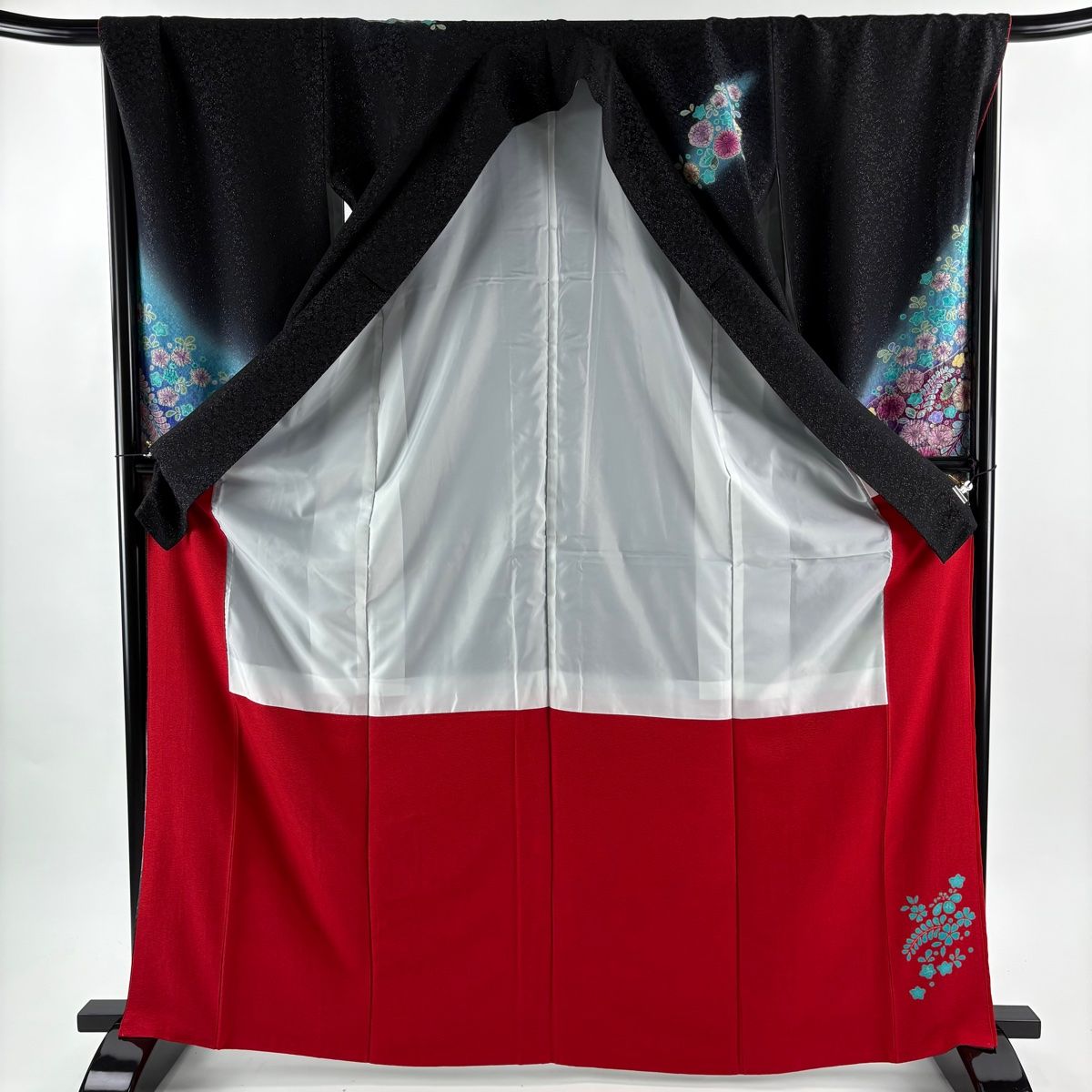 【値下げ】超美品『桂由美』正絹振袖 袋帯 絞り帯揚げ 帯締め 重ね衿 5点セット 振袖 身丈167cm 裄丈69cm L 袷 桂由美 袋帯フルセット 落款 草花 霞 銀