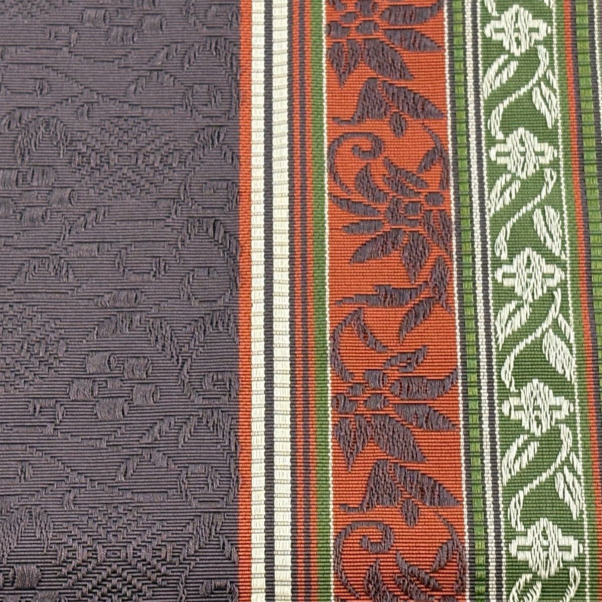 半幅帯 秀品 博多織 証紙有 縞 草花 灰紫 正絹