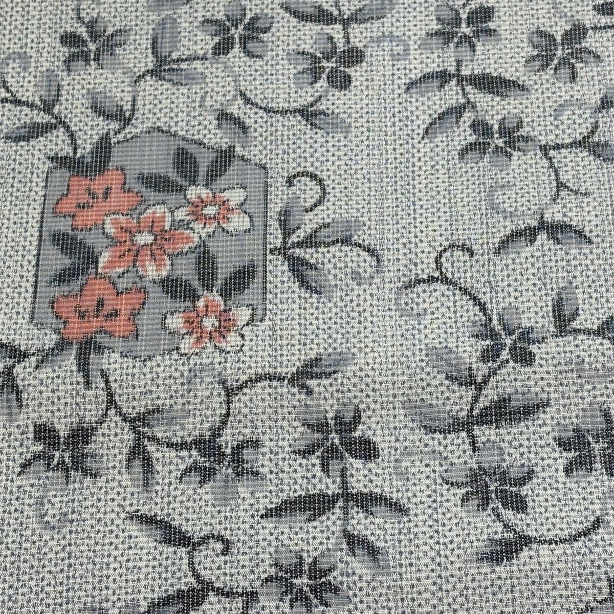 反物 秀品 紬 証紙 正絹大島 花唐草 亀甲 灰白 正絹