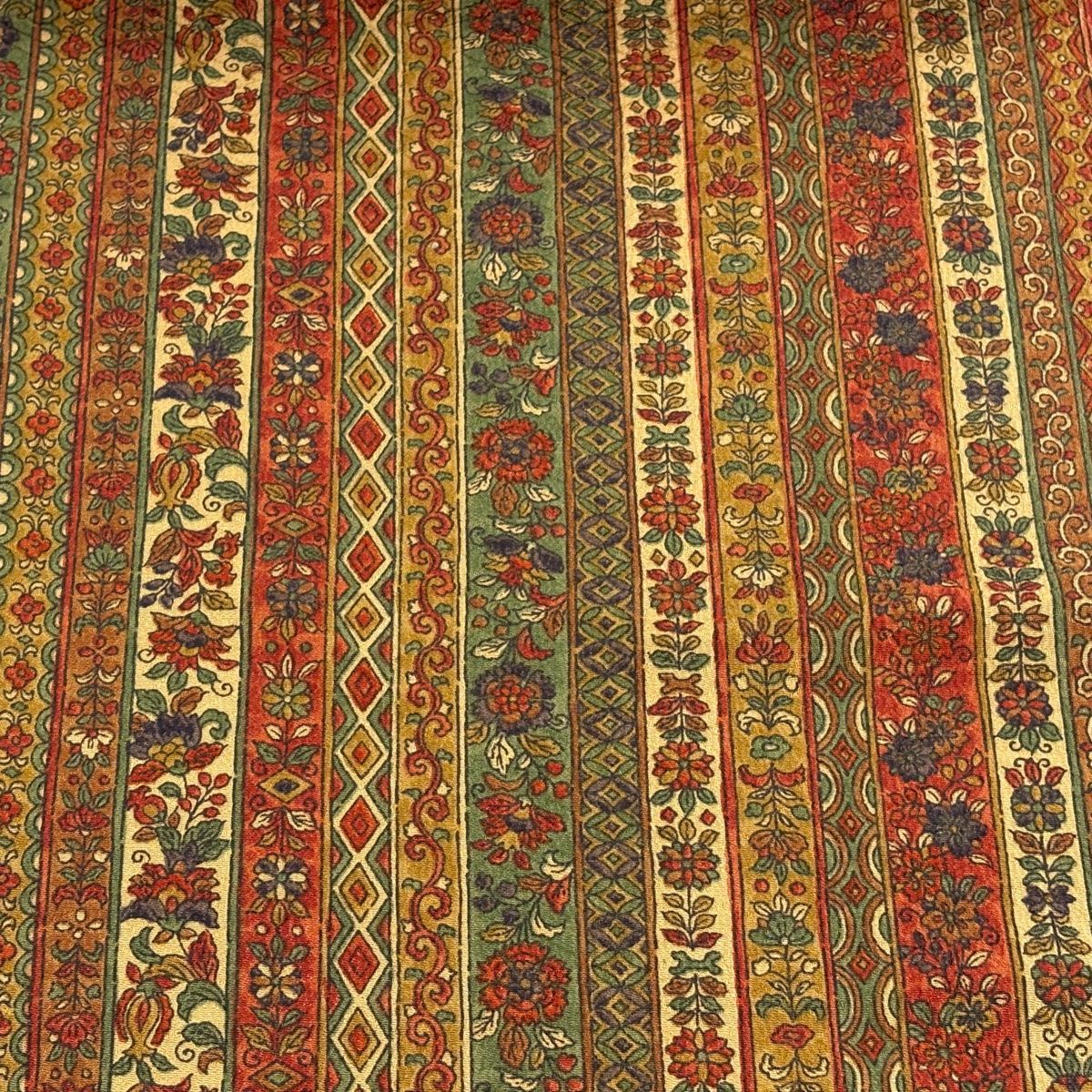 反物 秀品 小紋 古代更紗 縦縞 赤茶 正絹