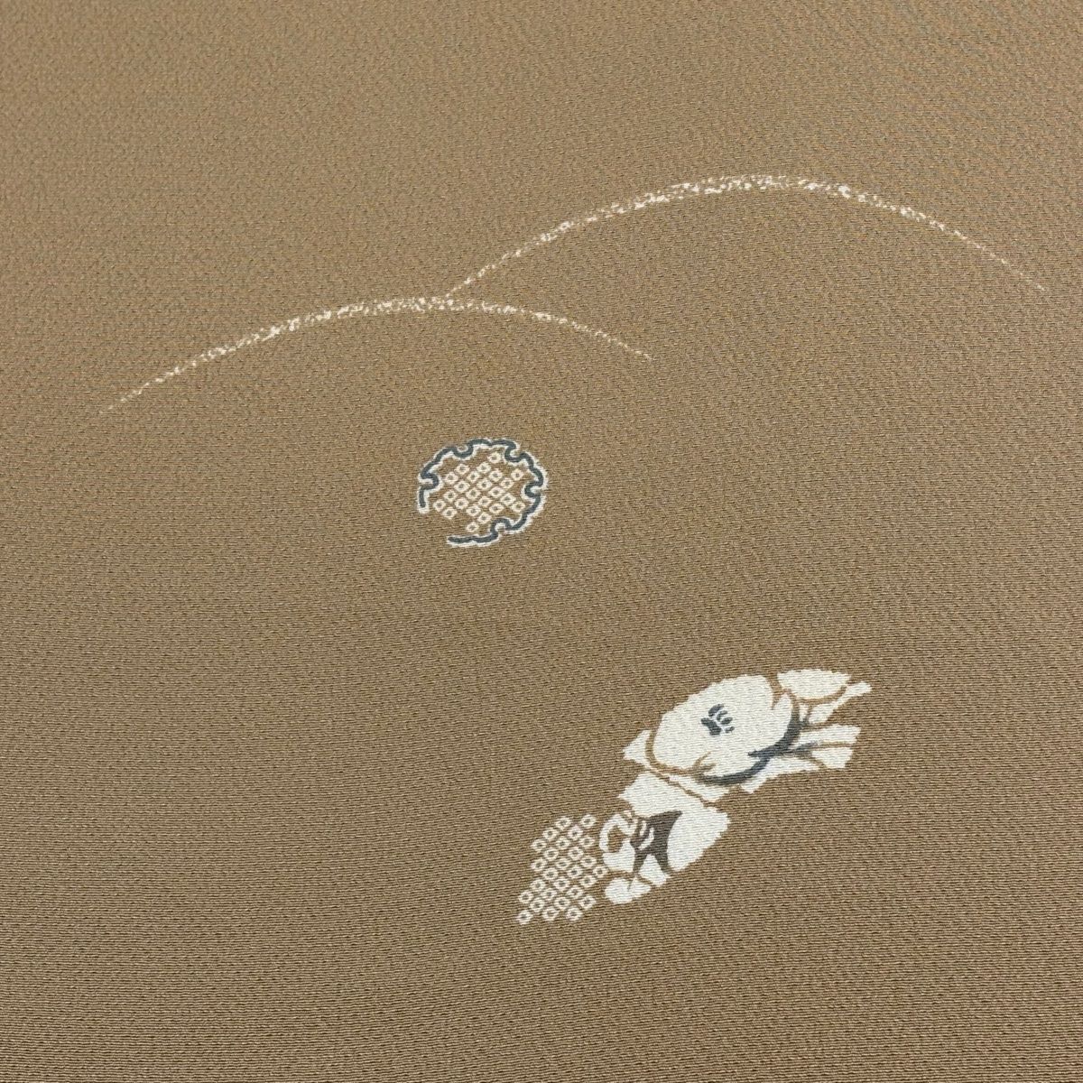 反物 秀品 小紋 扇面 雪輪 薄茶色 正絹