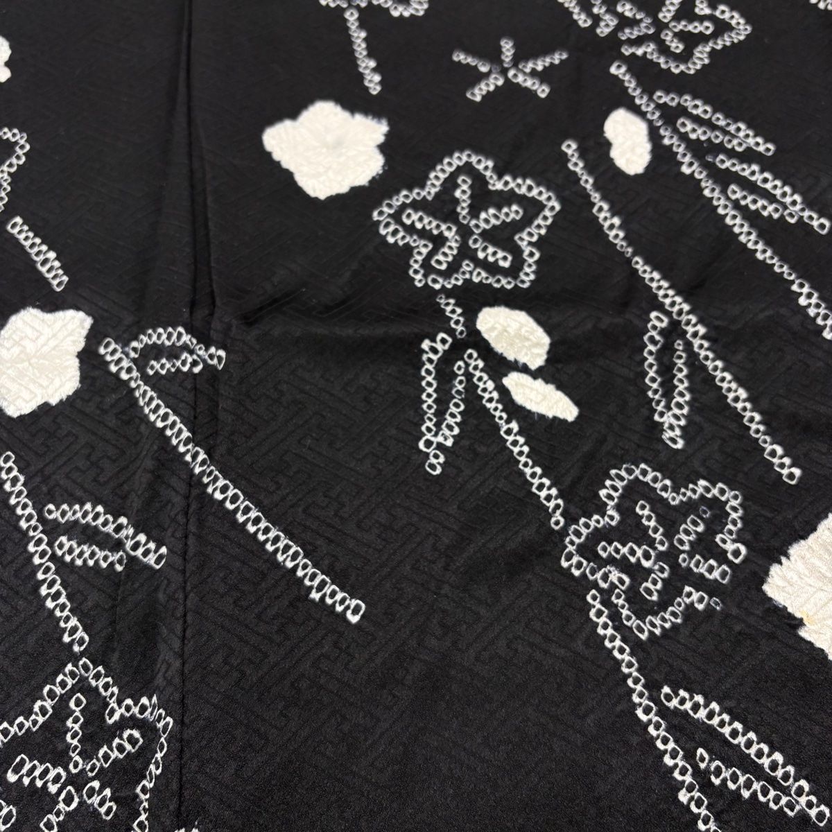 訪問着 身丈160.5cm 裄丈64cm M 袷 桜 流水 総絞り 黒 正絹 秀品