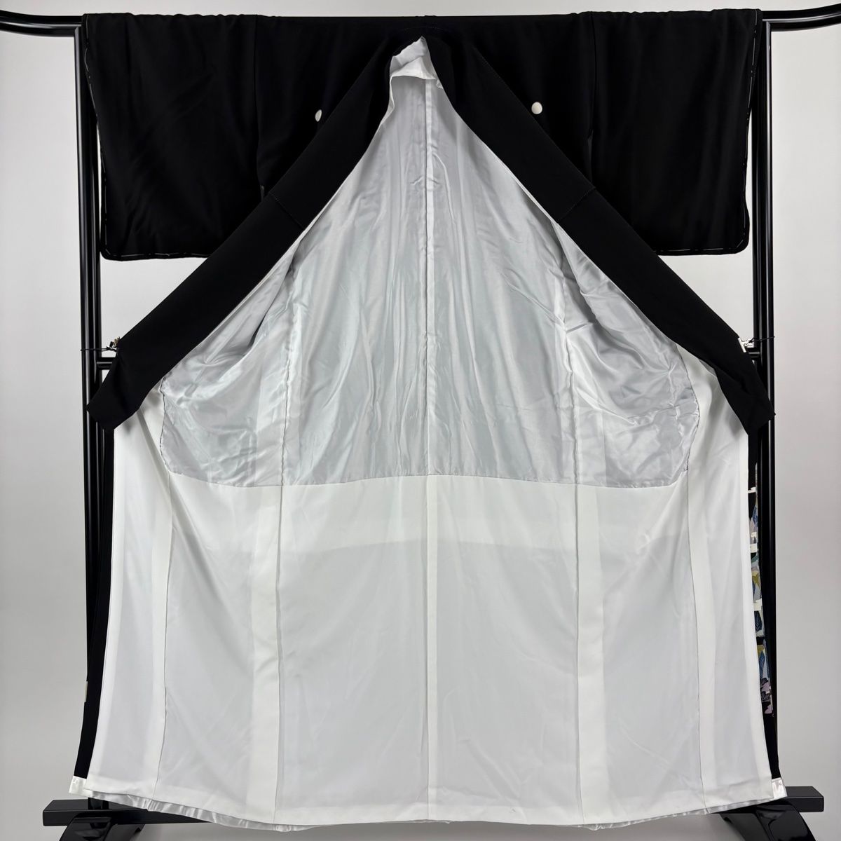 黒留袖 身丈161cm 裄丈66cm M 袷 落款 建物 枝梅 黒 正絹 秀品 【中古