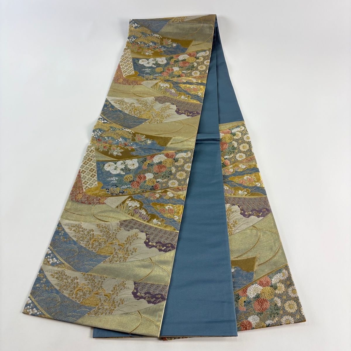 ナオミイングルビー様［3137］袋帯 美品 吉祥絵巻 鞠草花金糸六通正絹着物黒地 ナオミイングルビー様［3137］袋帯 美品 吉祥絵巻 鞠草花金糸六通正絹