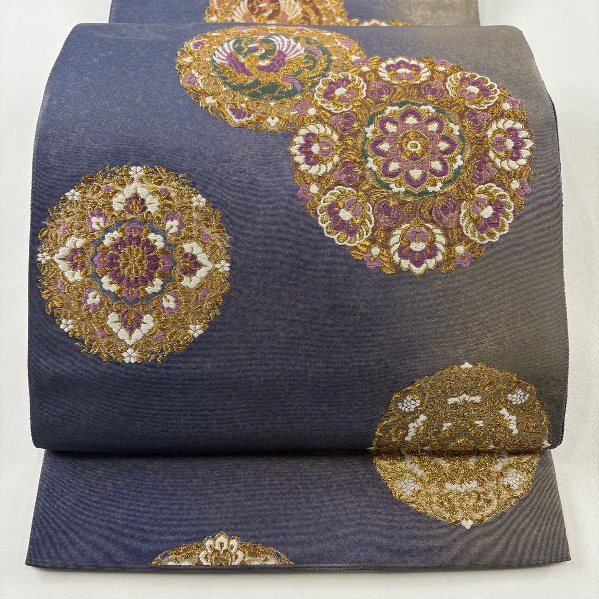 袋帯 名品 じゅらく 落款 じゅらく帝王紫 華文 鳳凰 金糸 青紫 六通