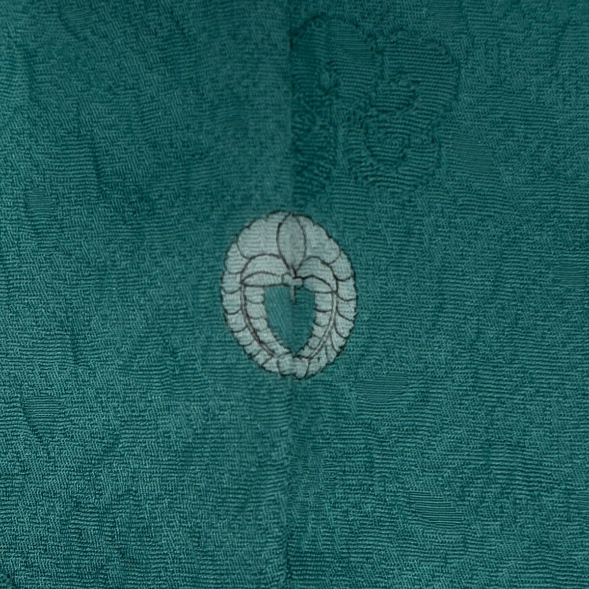 色無地 身丈154.5cm 裄丈61.5cm S 袷 地紋 青緑 正絹 優品 一つ紋