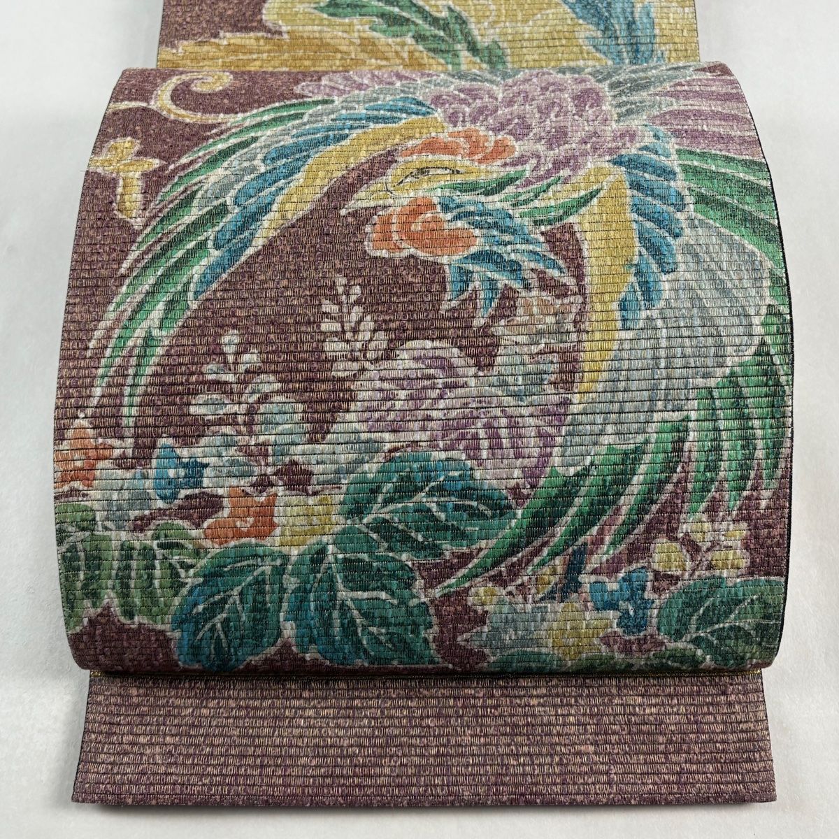 袋帯 秀品 落款 鳥 草花 金糸 赤紫 お太鼓柄 正絹 【中古】 - メルカリ