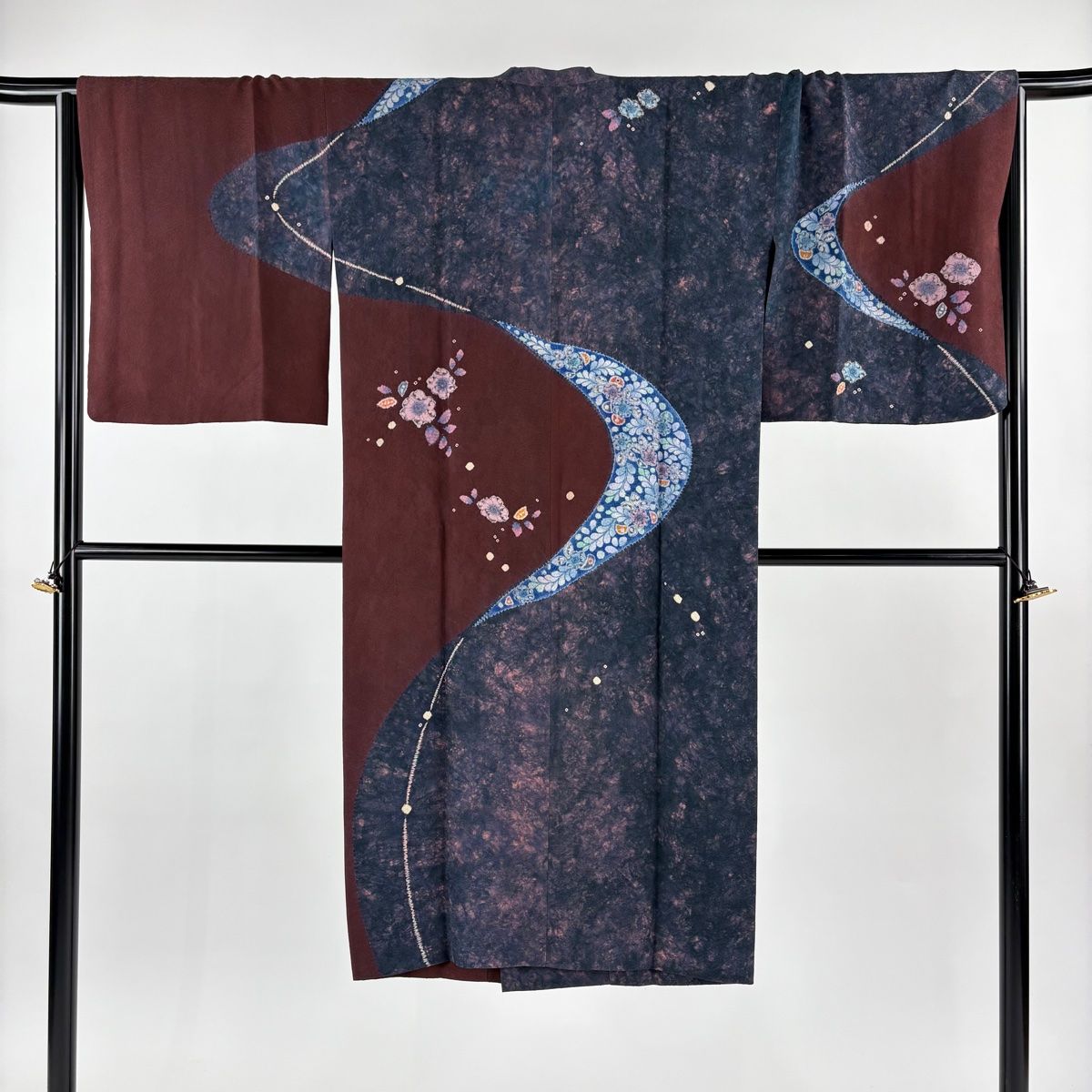 道行 身丈123.5 cm 裄丈67.5 L 和装コート 千代田衿 辻が花柄 絞り えんじ色 正絹