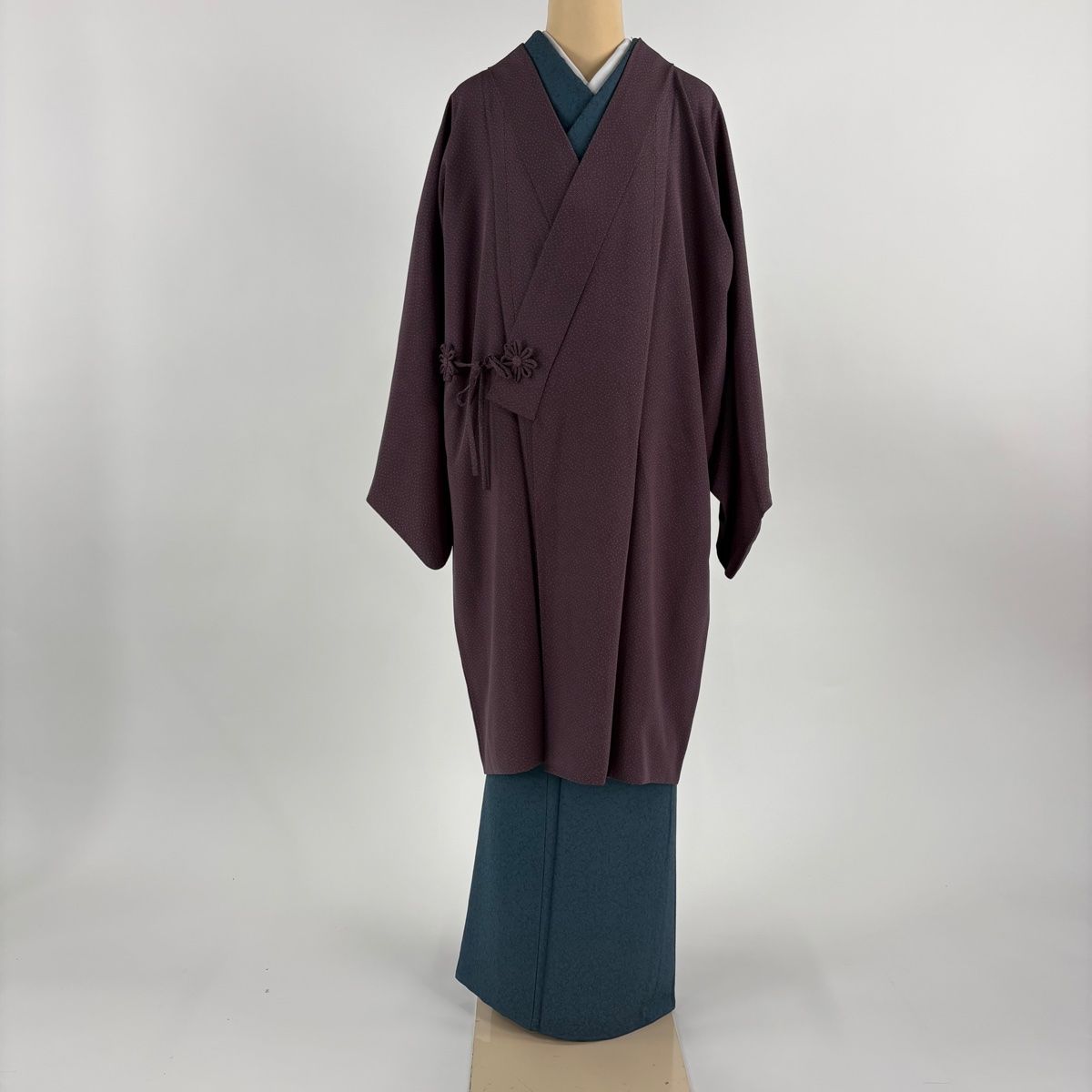 道中着 身丈104 cm 裄丈67 M 和装コート 着物衿 幾何学模様 紫 正絹