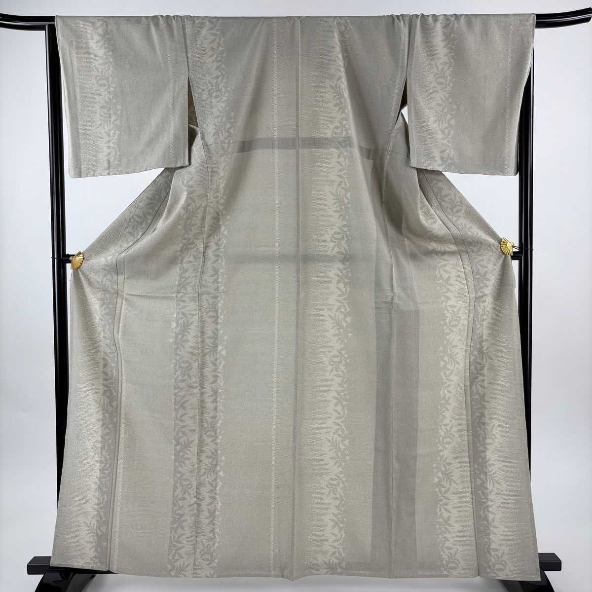 お召 身丈163 5 cm 裄丈67 L 薄物 本塩沢 証紙 シルエット 亀甲絣 灰色 正絹