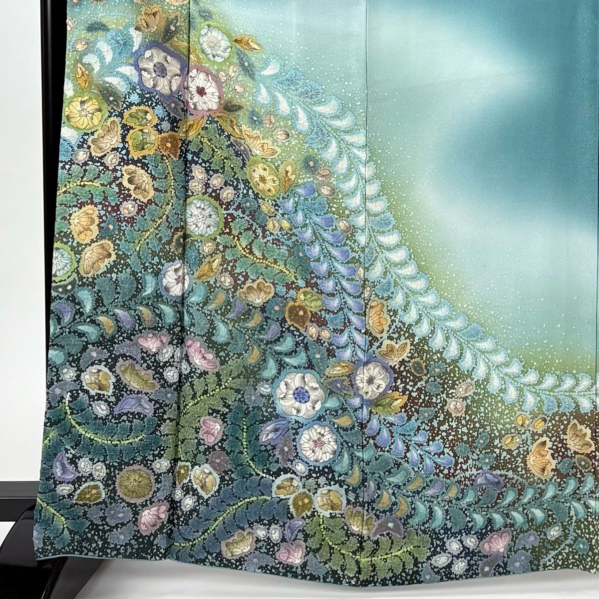 訪問着 身丈167 5 cm 裄丈68 L 袷 吉乃一廉 落款 辻が花 銀通し ぼかし 青緑 正絹