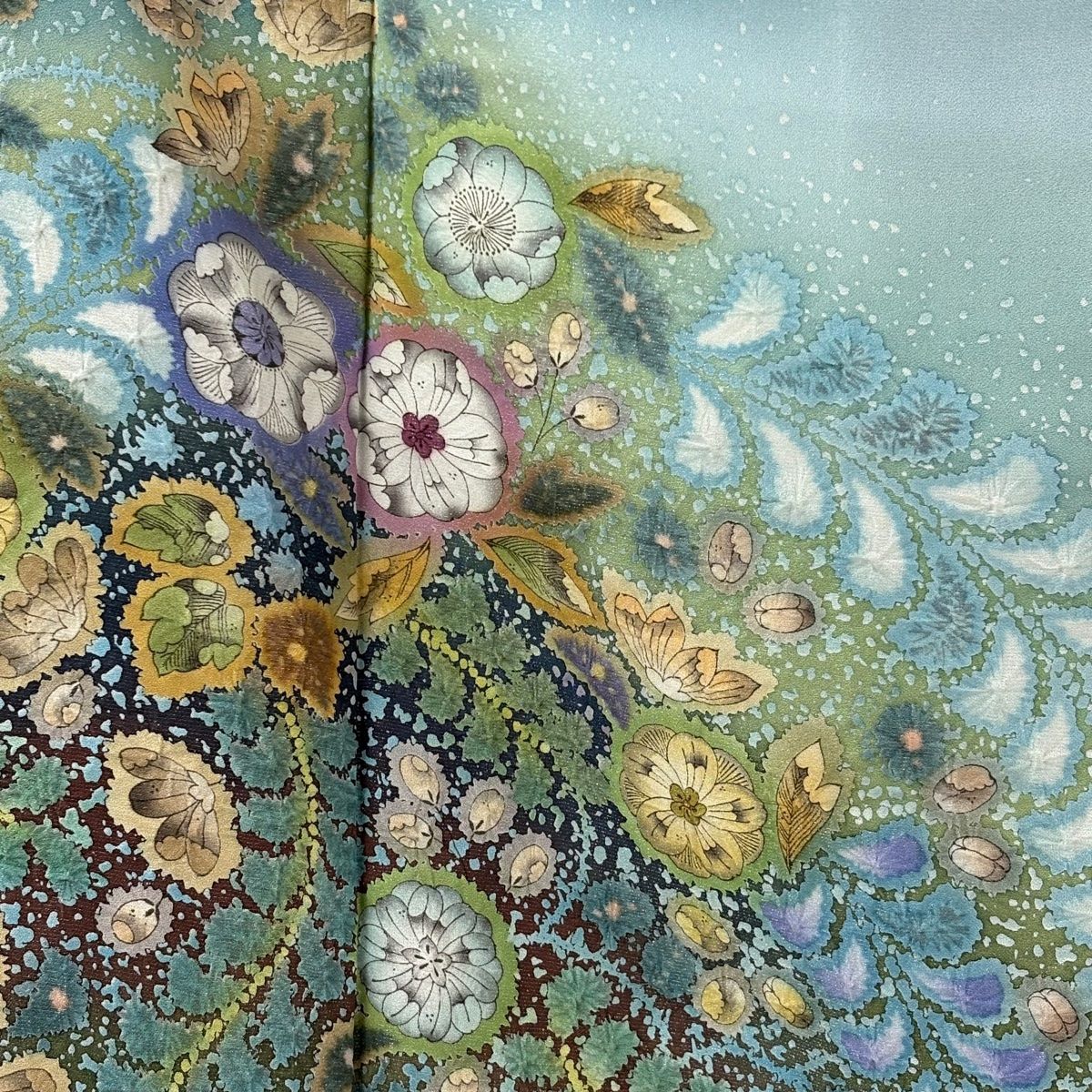  訪問着 身丈167 5 cm 裄丈68 L 袷 吉乃一廉 落款 辻が花 銀通し ぼかし 青緑 正絹 訪問着 付け下げ 着物