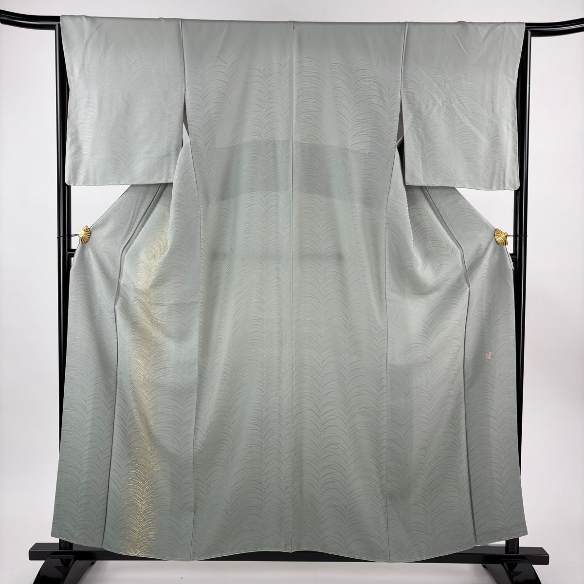 付下げ 身丈158 cm 裄丈64.5 M 袷 北出与三郎 落款 大王松 金彩 ぼかし 灰緑 正絹