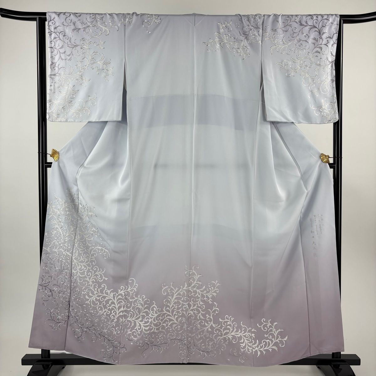 訪問着 身丈159.5 cm 裄丈65.5 M 袷 和田光正 落款 唐草 銀彩 ぼかし 水色 正絹