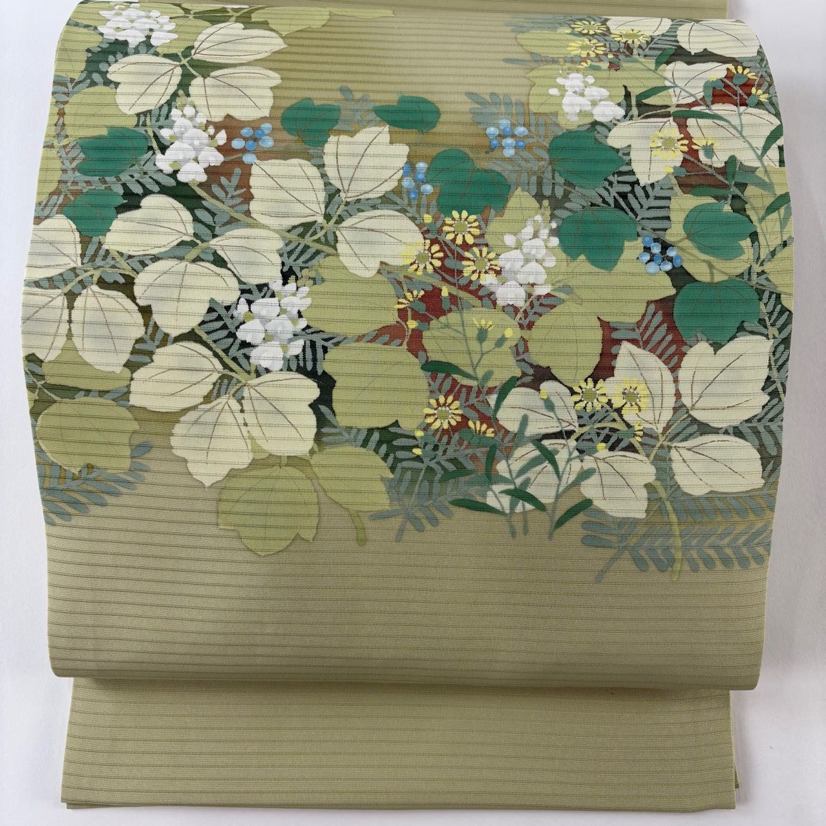 美品】 開き名古屋帯 秀品 草花 灰緑 正絹 【中古】 - メルカリ