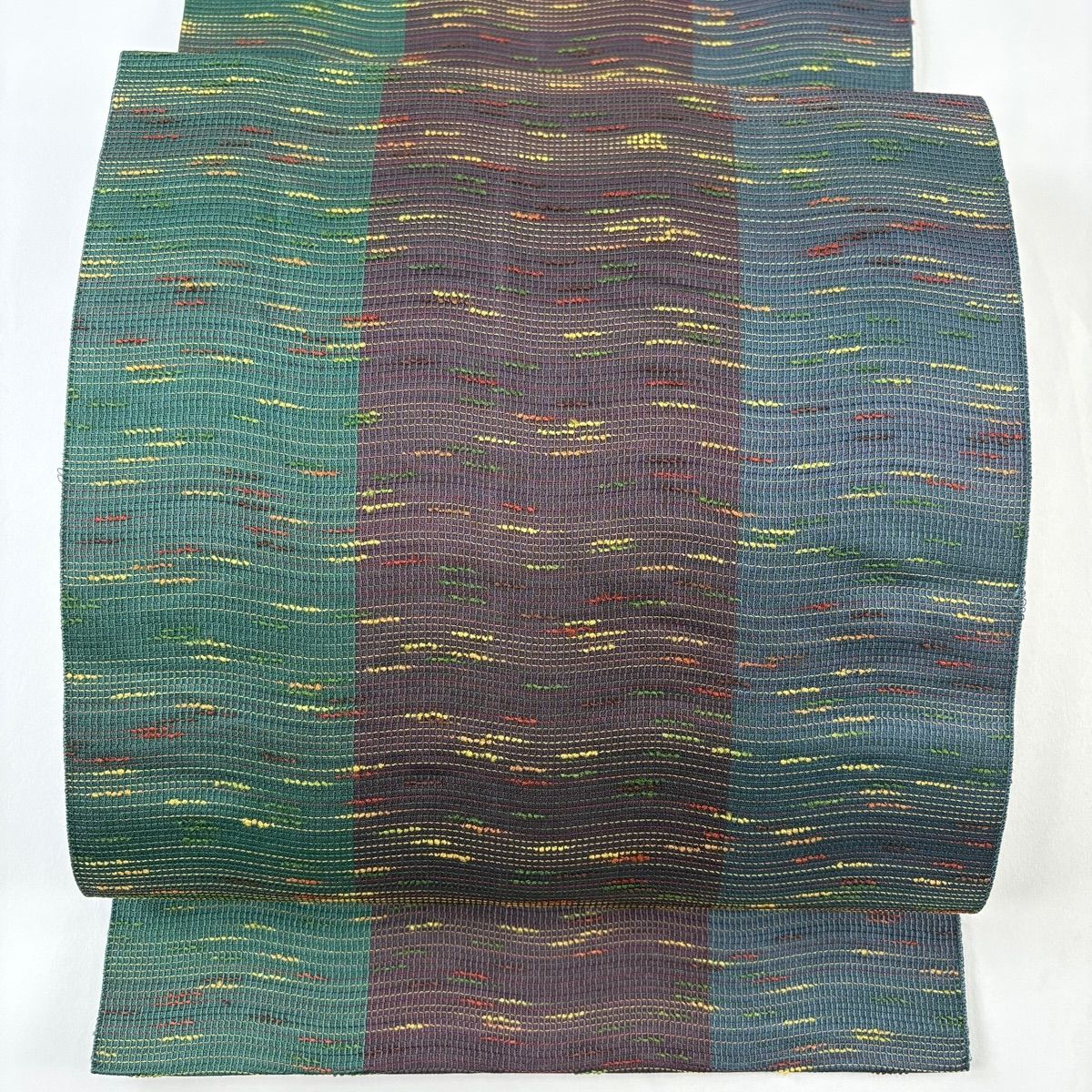 名古屋帯 秀品 八寸名古屋帯 松葉仕立て よろけ縞 赤紫 正絹 【】