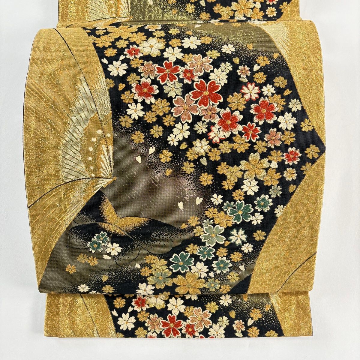 【美品】 袋帯 秀品 桜 蝶 金糸 箔 金色 六通 正絹 【】