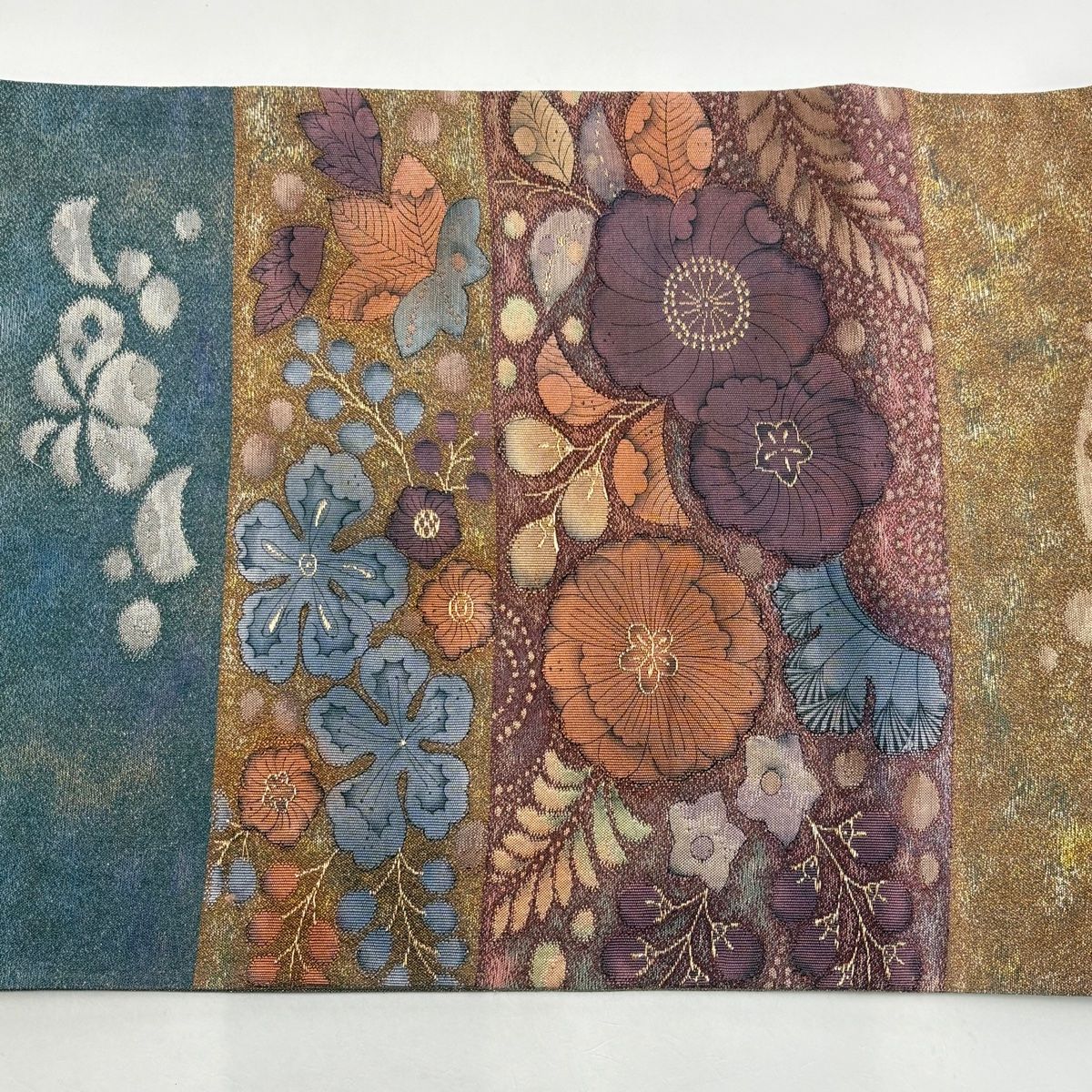美品】 袋帯 秀品 彩霞辻ヶ花文 辻が花 段縞 箔 赤紫 お太鼓柄 正絹 