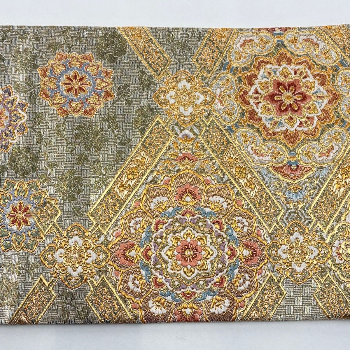 406my157◇黄金ムガ 洋風 小花 花唐草 金糸 六通 袋帯◇美品 406my157◇黄金ムガ 洋風 小花 花唐草 金糸 六通 袋帯◇美品