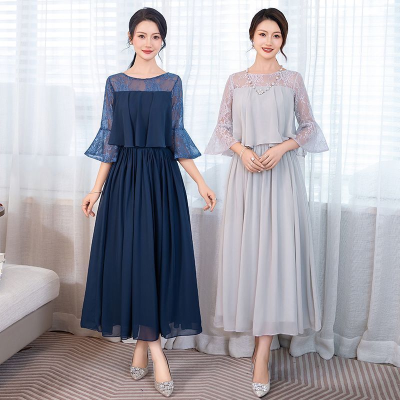 パーティードレス ママワンピース フォーマル パーティドレス 結婚式 ワンピース 披露宴 卒業式 入学式 発表会 二次会 春夏秋冬 レディース ロング丈 袖レース 春 夏 秋 冬