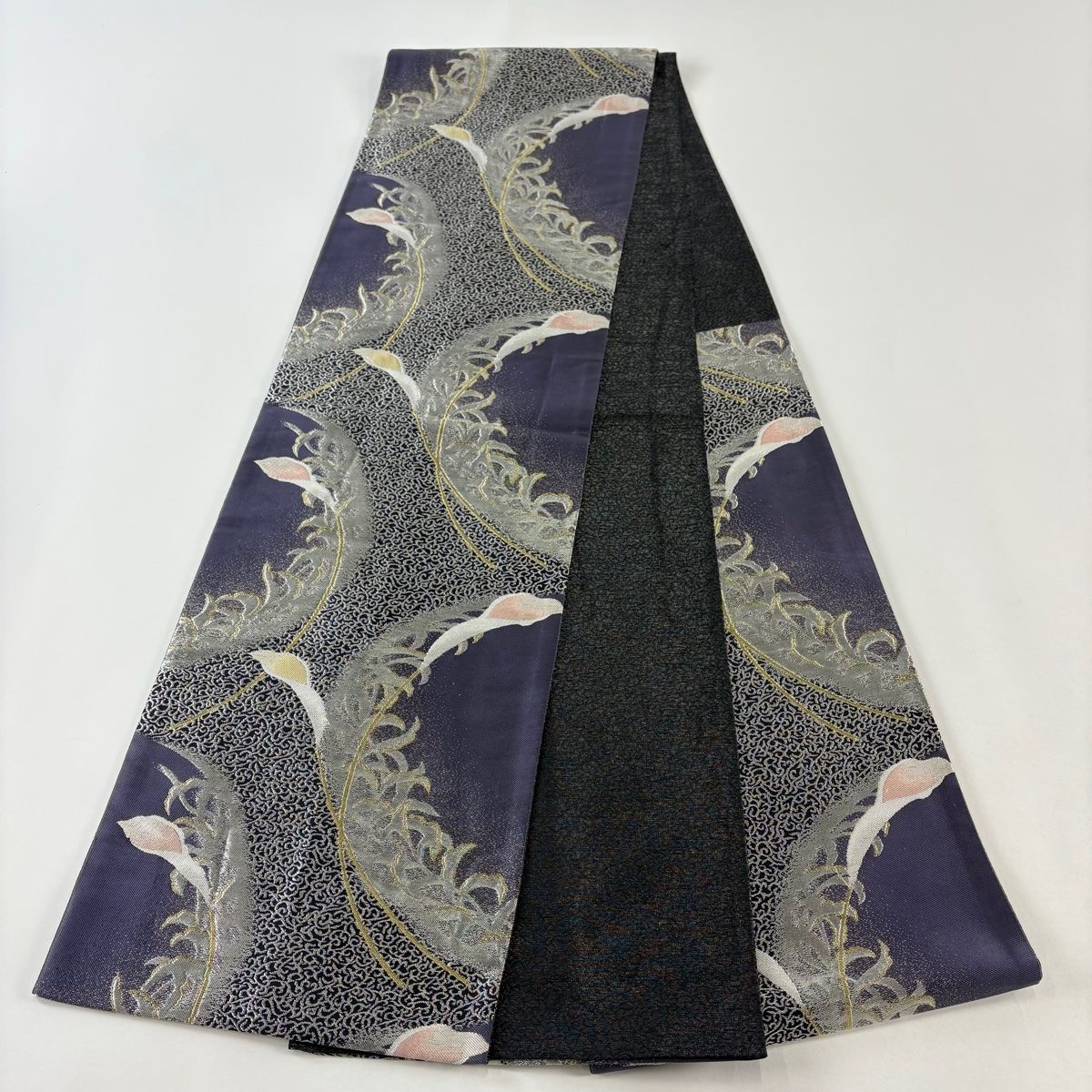 袋帯 秀品 沙羅 カラー 葉柄 金銀糸 紫 六通 正絹 【中古】 - メルカリ