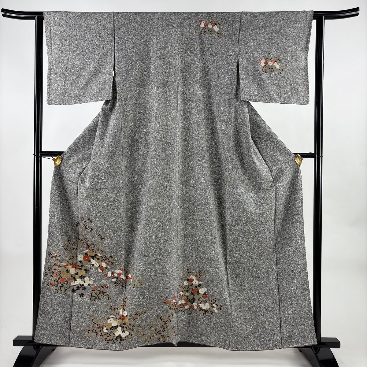 訪問着 身丈158 5 cm 裄丈61 S 袷 秋草 金彩 灰色 正絹 秀品