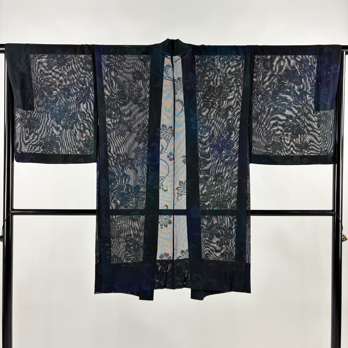 羽織 身丈96 cm 裄丈67 M 花唐草 濃紺 正絹 秀品